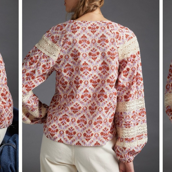 🎉NWT Anthropologie x Eze Sur Mer Yvonne Lace Blouse sz XL red size - Picture 5 of 12